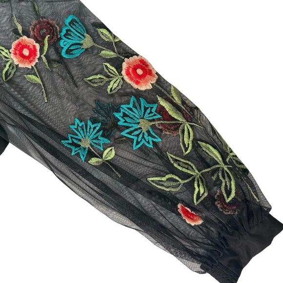 Zapelle Black Dress 1X Sheer Floral Embroidered Sleeve Midi Plus 18W - Picture 7 of 9